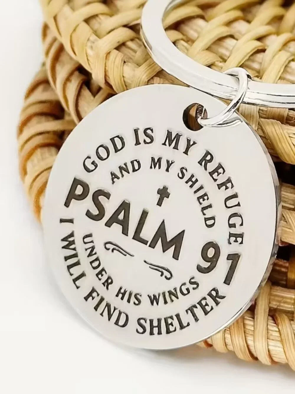 Psalm 91 Christian Keychain God Is My Refuge Shield Faith Inspirational Gift